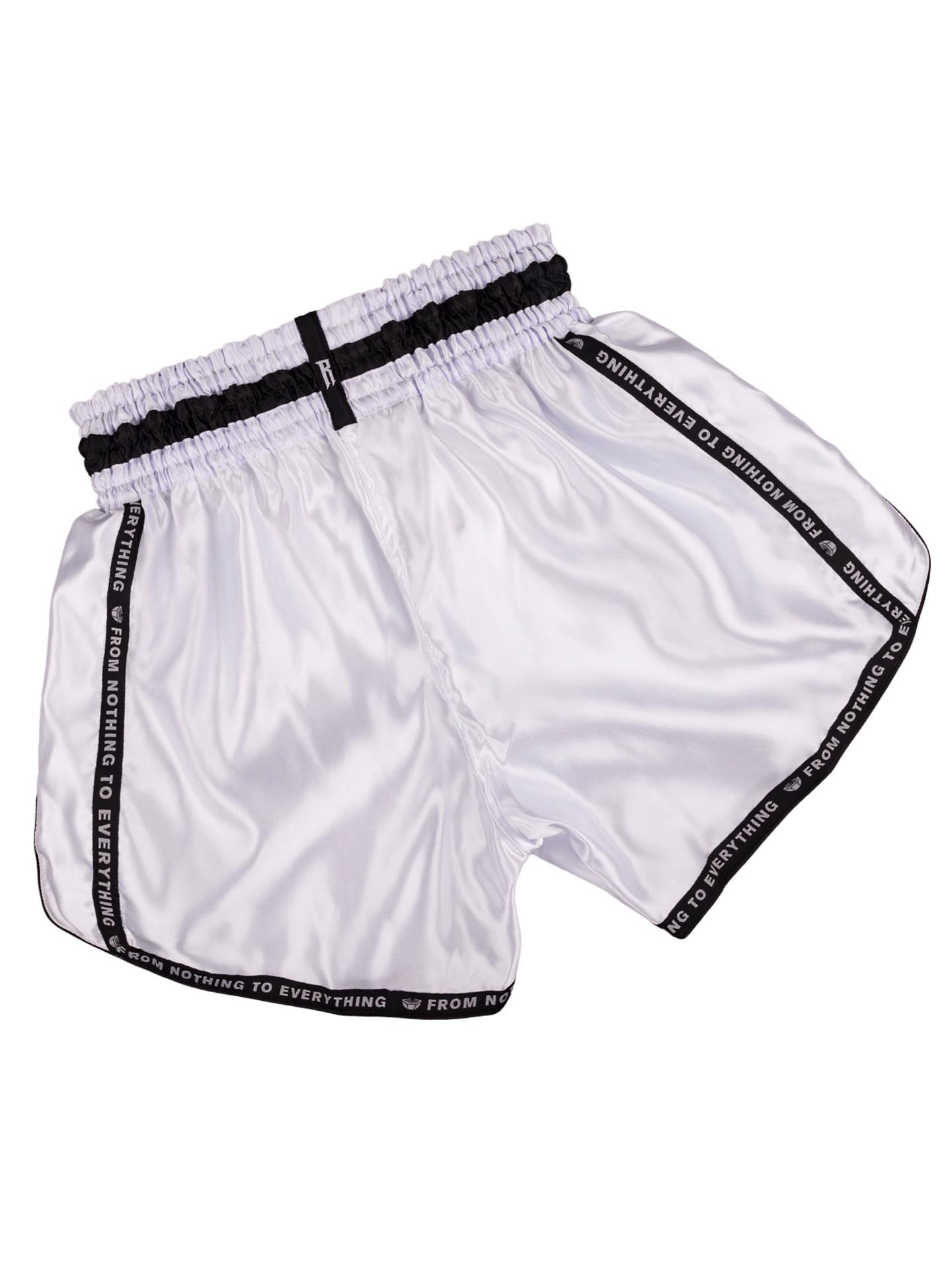 RINGLIFE Muay Thai Shorts, Label, weiß