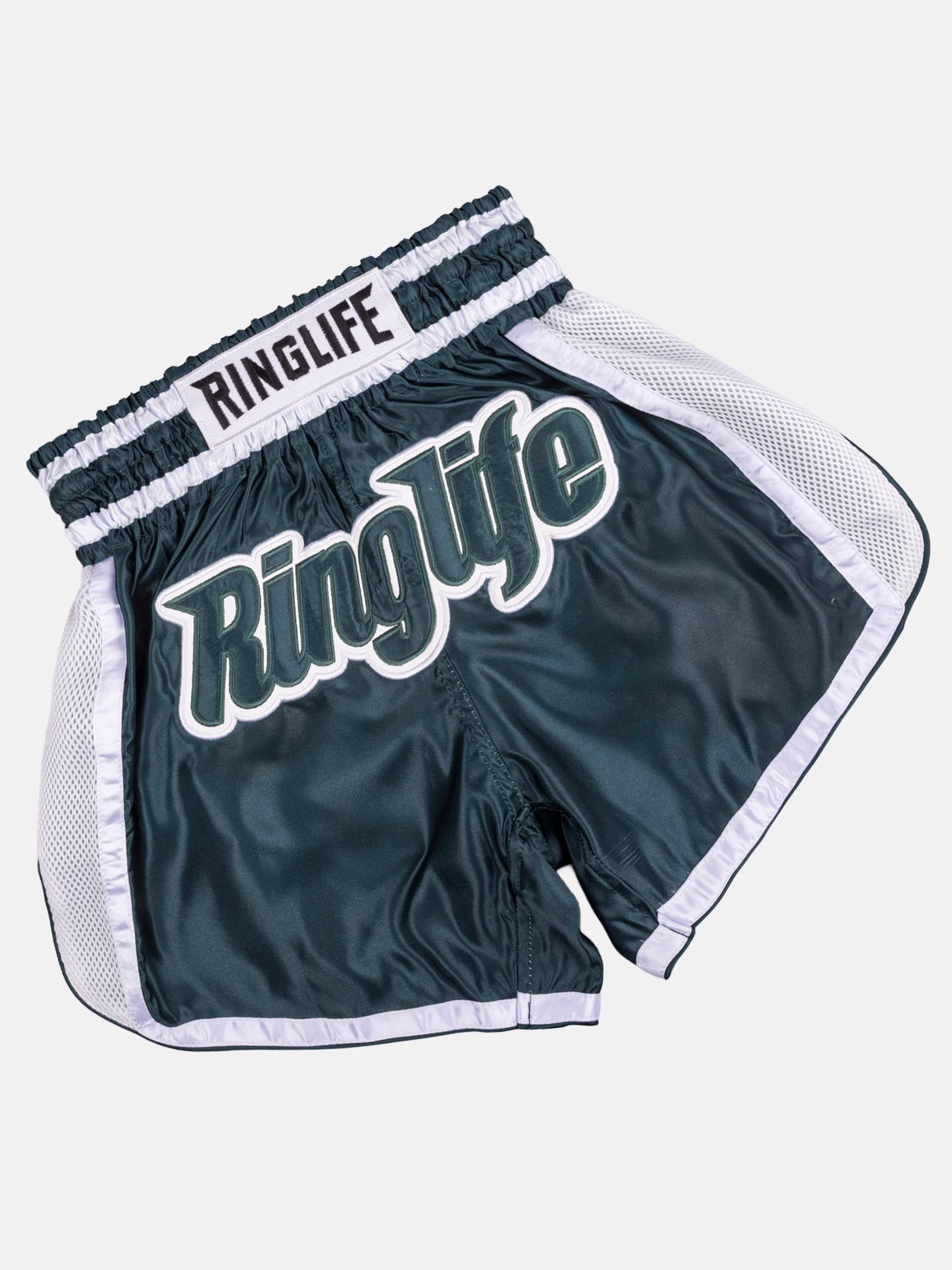 RINGLIFE Muay Thai Shorts, Represent, grün-weiß
