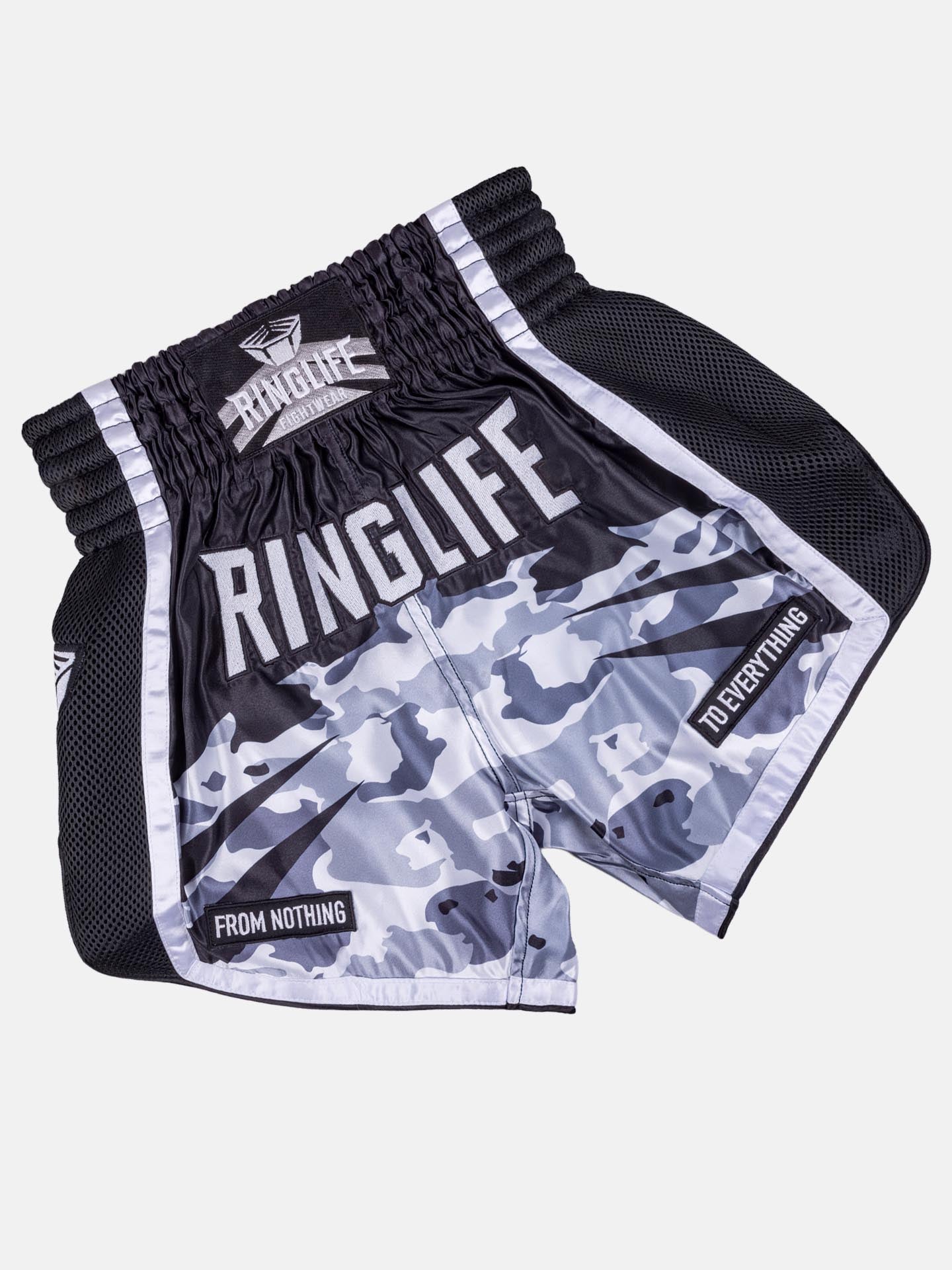 RINGLIFE Muay Thai Shorts, Unit, schwarz-camo