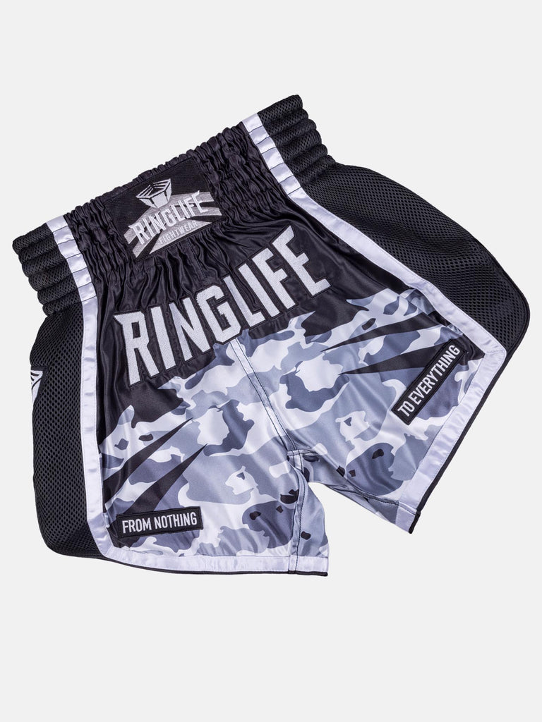 RINGLIFE Muay Thai Shorts, Unit, schwarz-camo