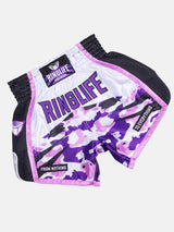 RINGLIFE Muay Thai Shorts, Unit, weiß-lila-camo